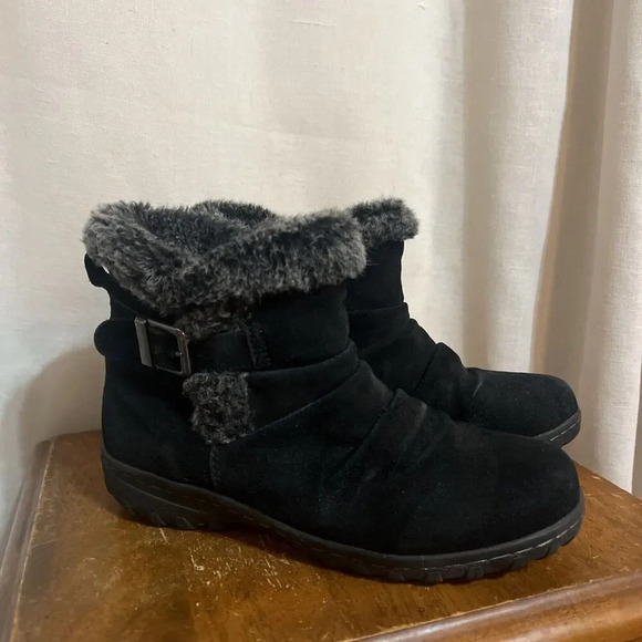 KHOMBU Womens All-Weather Lindsey Suede Boots‎ Size 7 Black Fur Ankle Booties - Picture 8 of 8